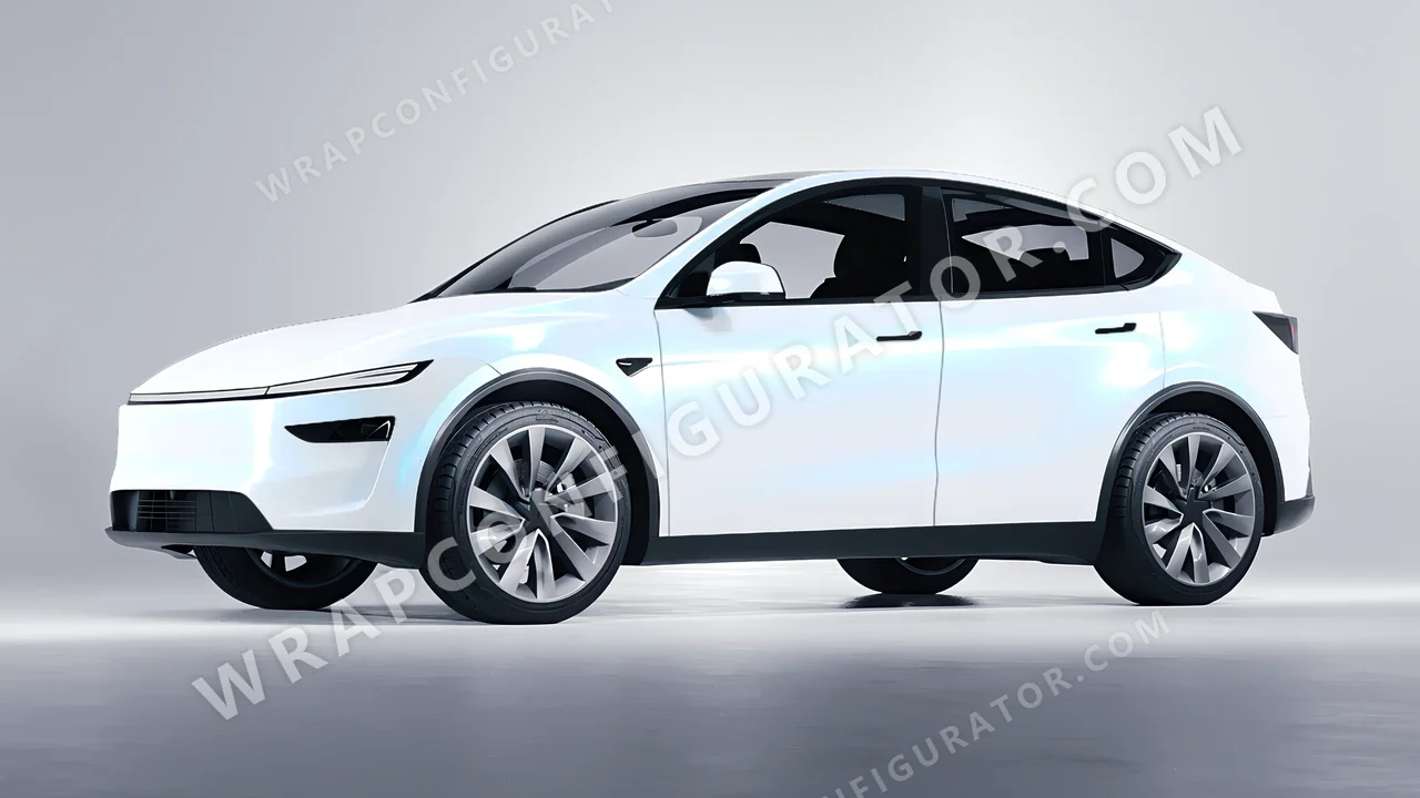 White Tesla Model Y Juniper 2025 wrapped in KPMF Blue White Pearlescent K75484