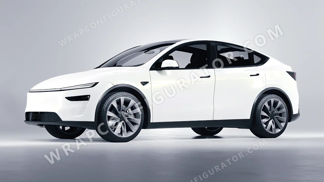 White Tesla Model Y Juniper 2025 wrapped in KPMF Gold White Starlight K75472