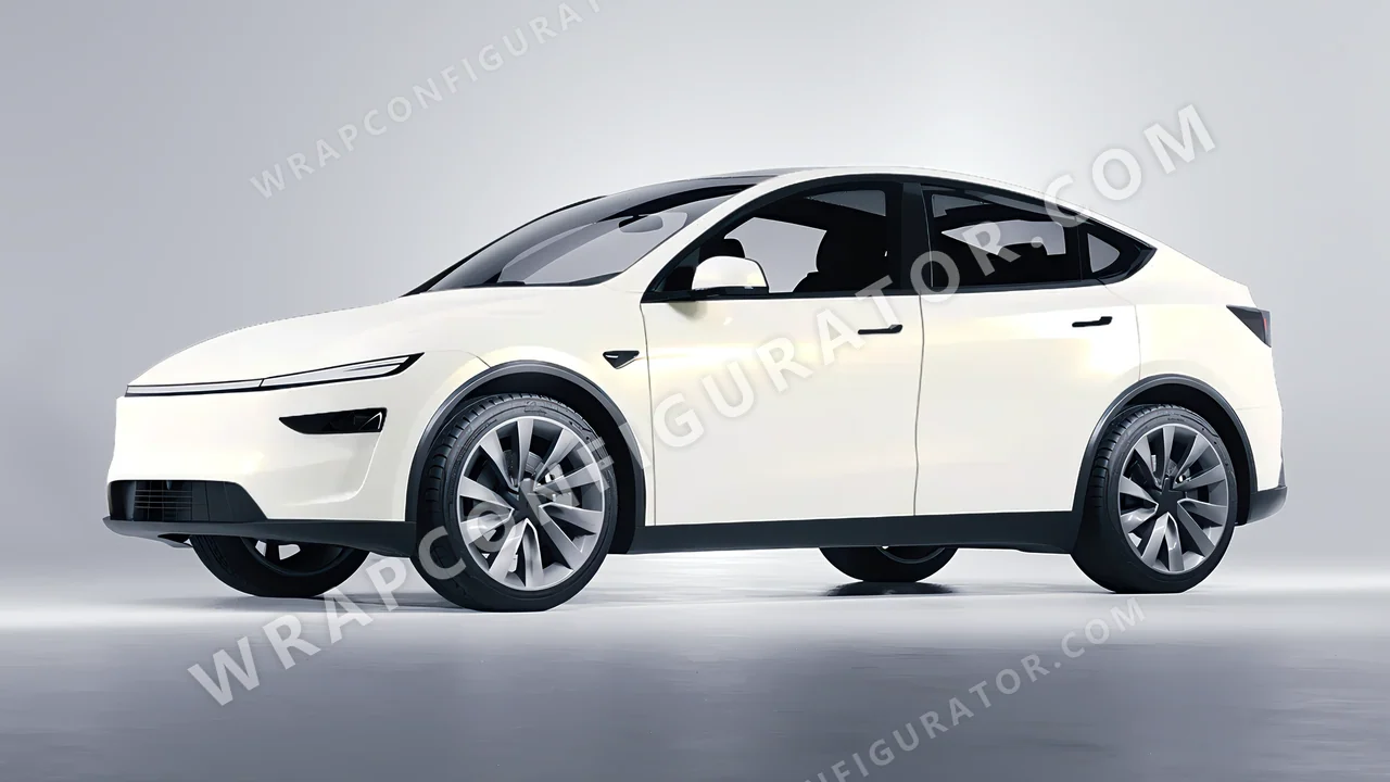 White Tesla Model Y Juniper 2025 wrapped in KPMF Matt Gold White Starlight K75572