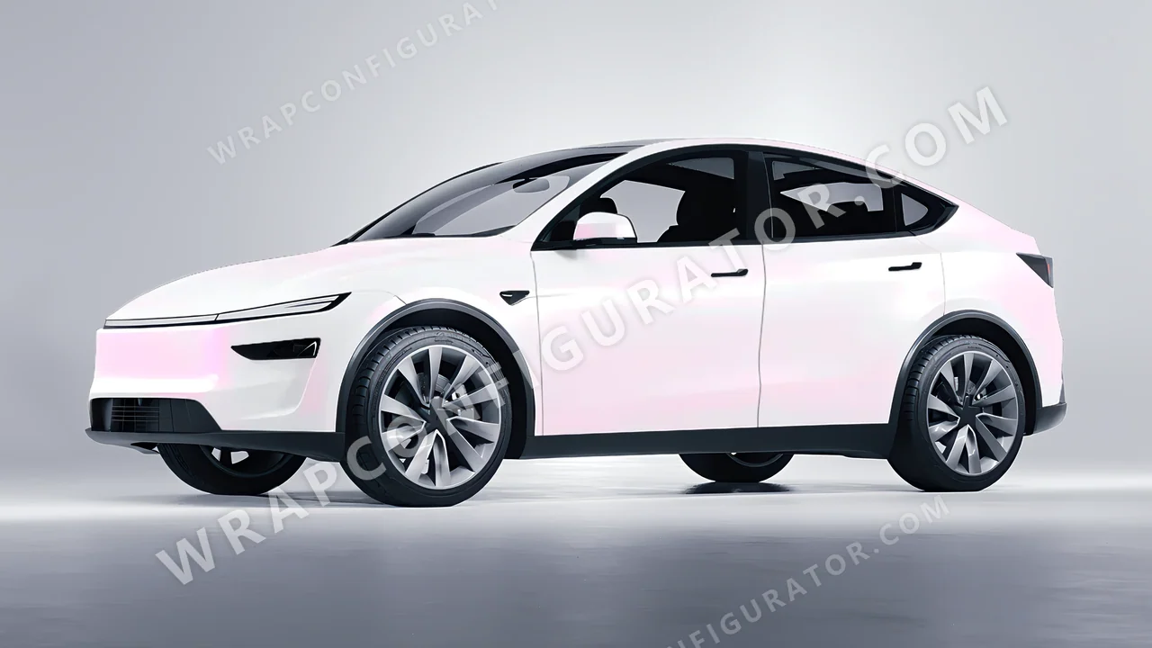 White Tesla Model Y Juniper 2025 wrapped in KPMF Matt Pink White Starlight K75574