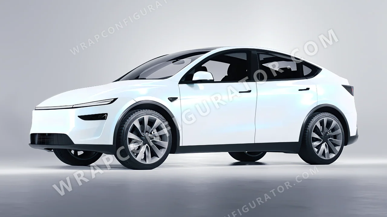 White Tesla Model Y Juniper 2025 wrapped in KPMF Pacific Blue White Starlight K75476