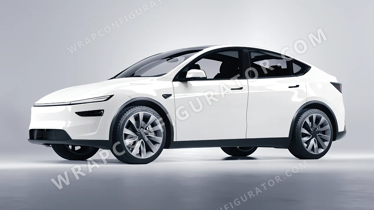 White Tesla Model Y Juniper 2025 wrapped in KPMF Perfect White K75444