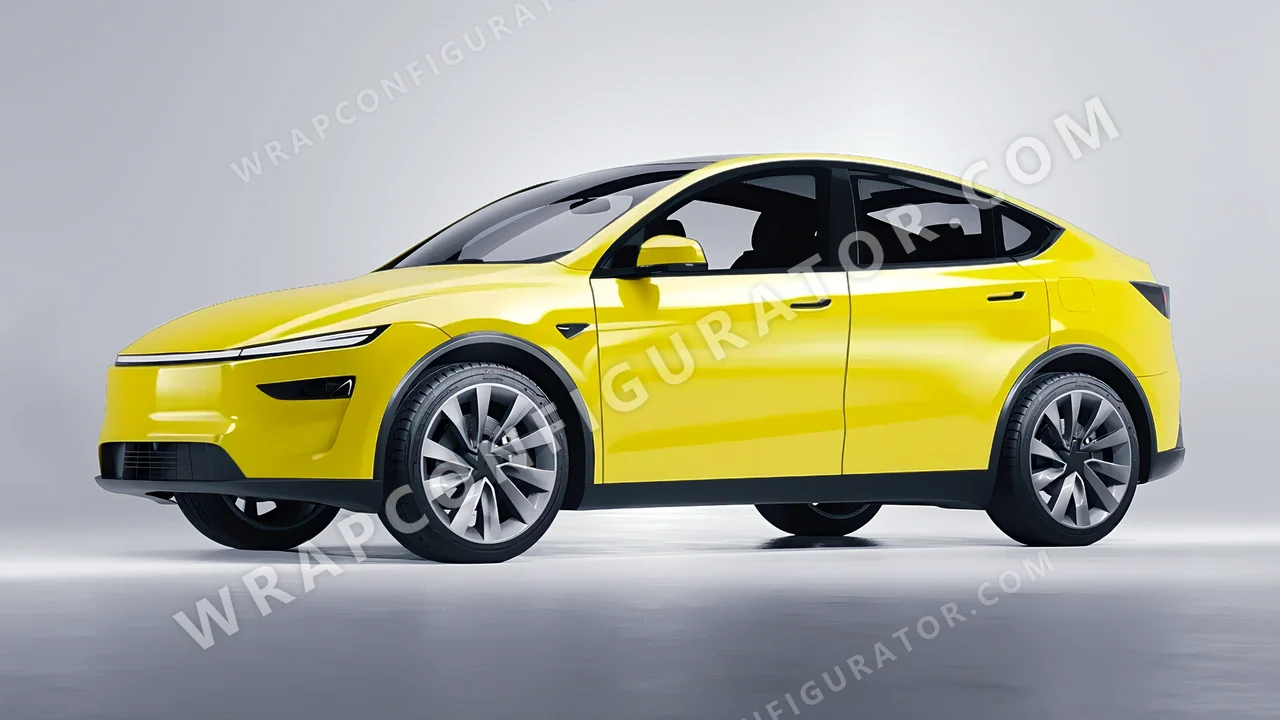 Yellow Tesla Model Y Juniper 2025 wrapped in 3M Gloss Lucid Yellow G55