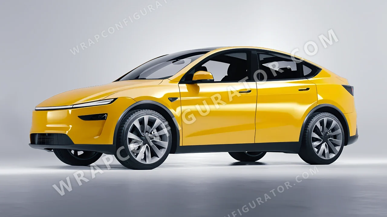 Yellow Tesla Model Y Juniper 2025 wrapped in 3M Gloss Sunflower G25