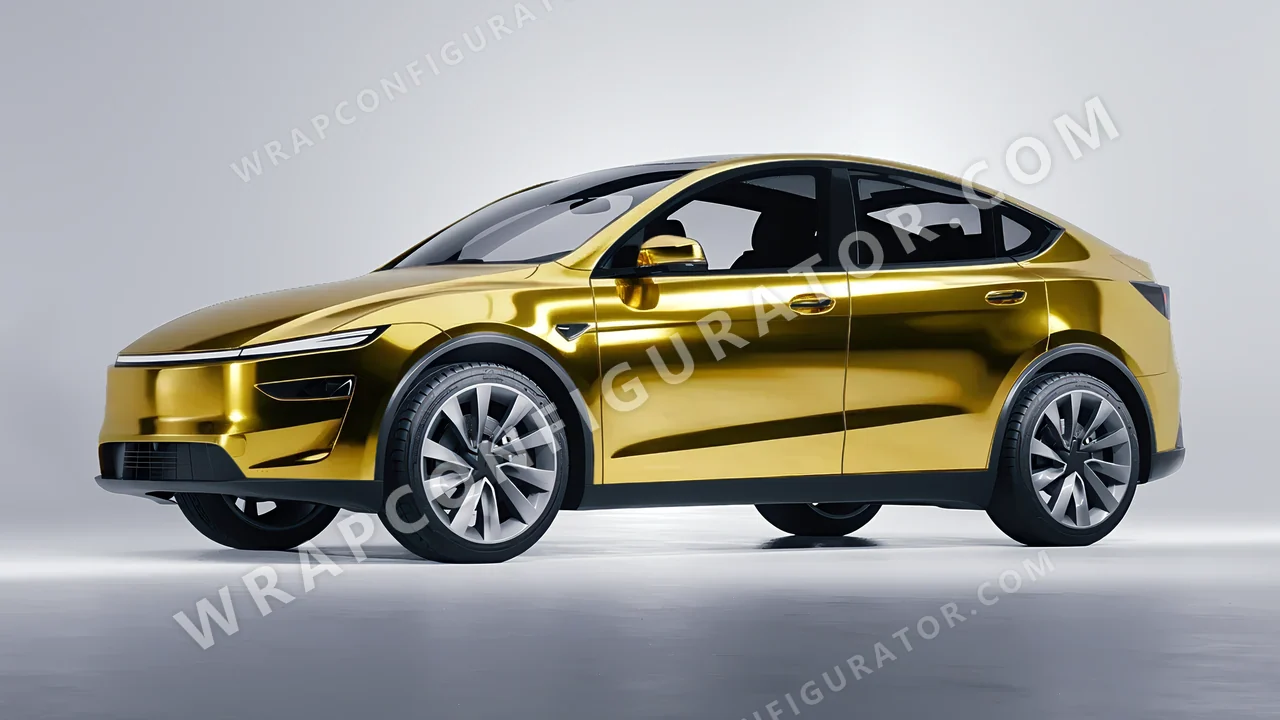 Yellow Tesla Model Y Juniper 2025 wrapped in Avery Dennison Gold SF100-604-S