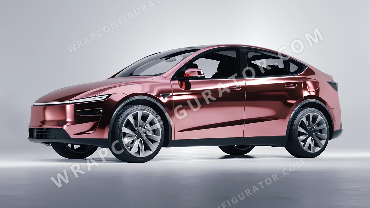 Yellow Tesla Model Y Juniper 2025 wrapped in Avery Dennison Rose Gold SF100-211-S