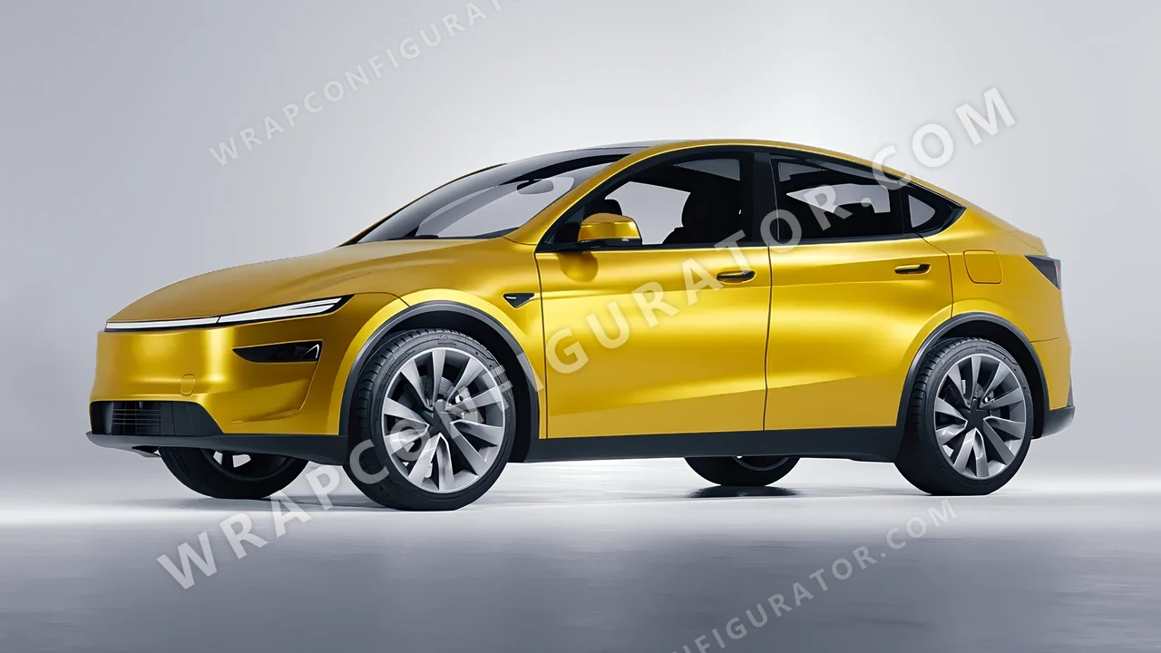 Yellow Tesla Model Y Juniper 2025 wrapped in Avery Dennison Satin Energetic Yellow SW900-261-S