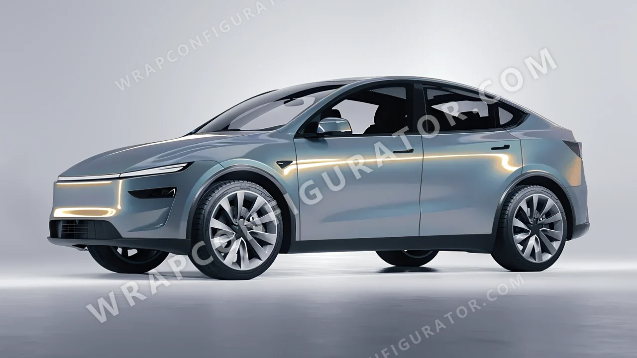 Yellow Tesla Model Y Juniper 2025 wrapped in Colourshield PPF by HyperPro Blue/Gold CGM17-P