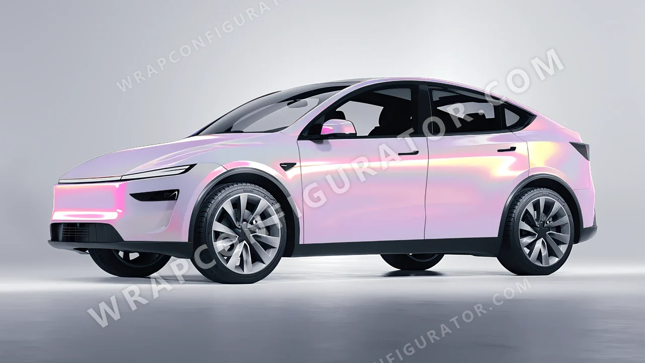 Yellow Tesla Model Y Juniper 2025 wrapped in Colourshield PPF by HyperPro Purple/Pink/Gold CGM20-P