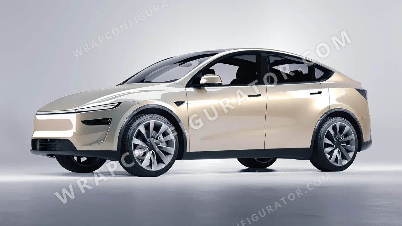 Yellow Tesla Model Y Juniper 2025 wrapped in Inozetek Dynamic PPF Silica Brass DPPF906