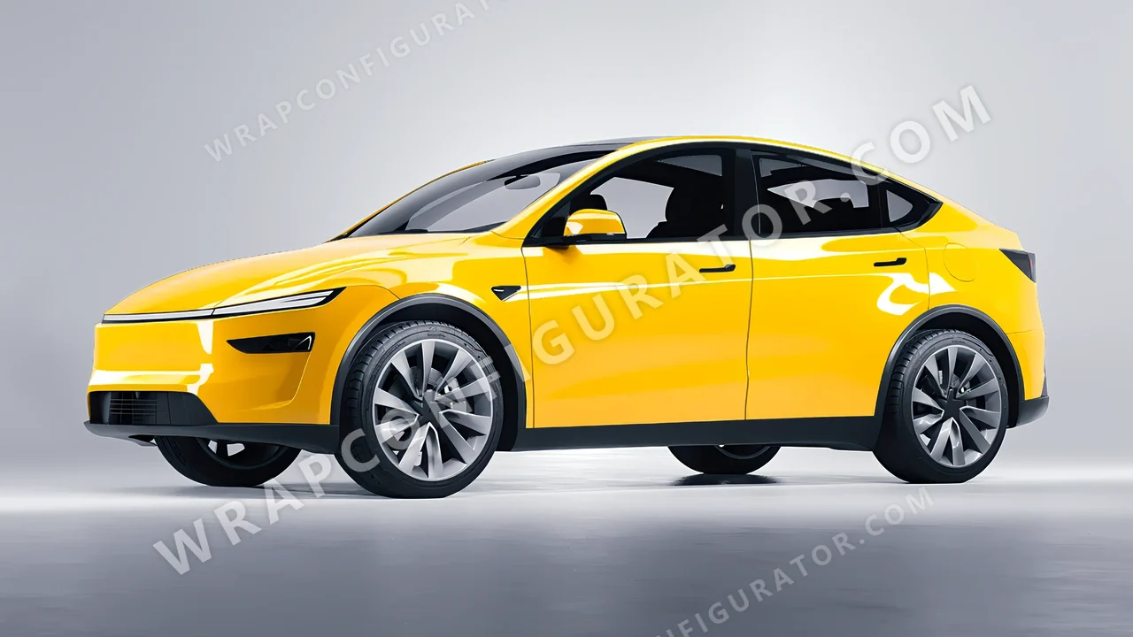 Yellow Tesla Model Y Juniper 2025 wrapped in Inozetek Dynamic PPF Sunflower Yellow DPPF921