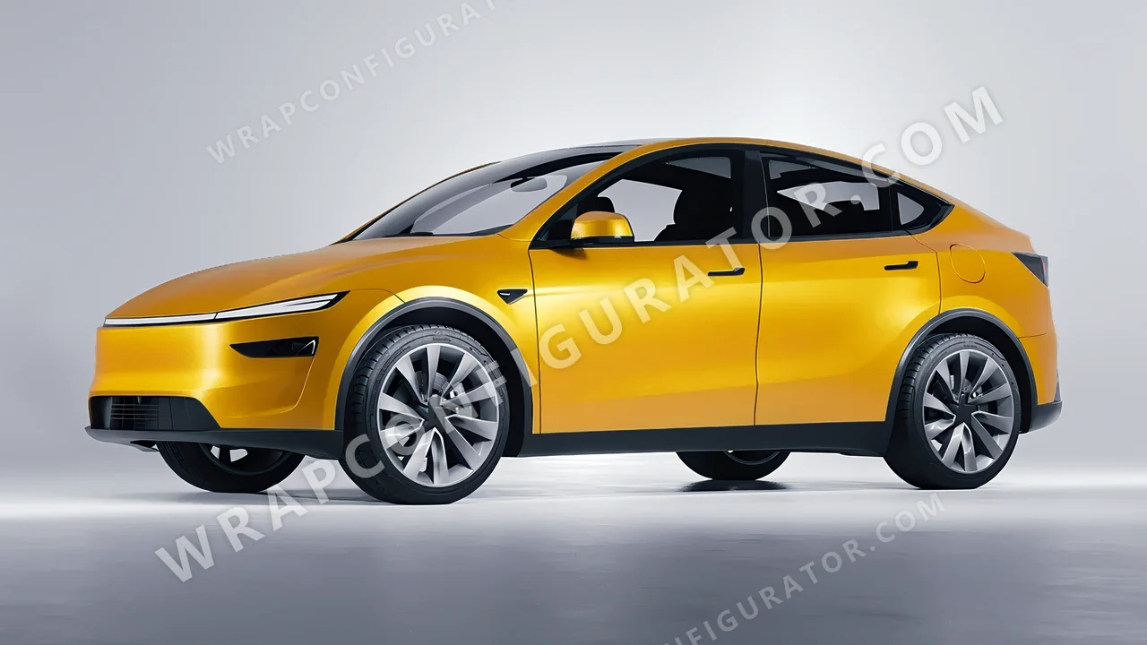Yellow Tesla Model Y Juniper 2025 wrapped in KPMF Matt Sonic Yellow K75538