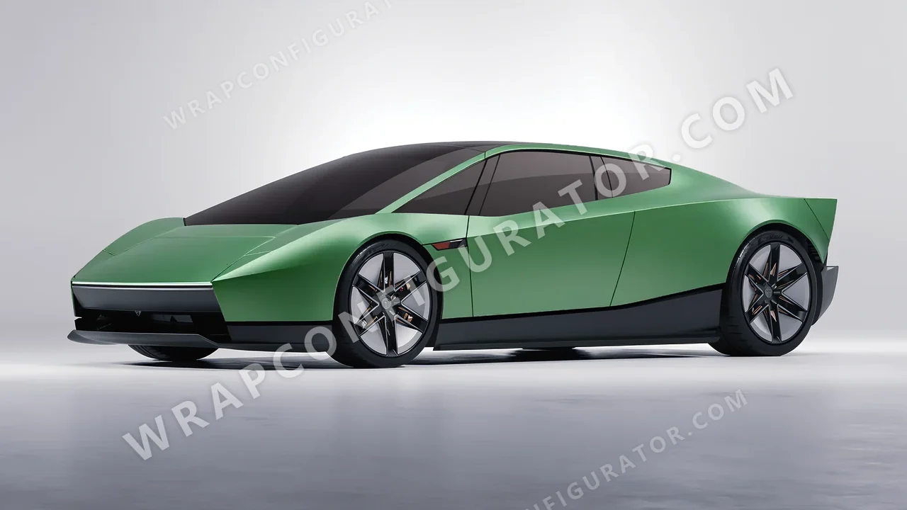 Green Tesla Roadster 2026 wrapped in 3M Satin Apple Green S196