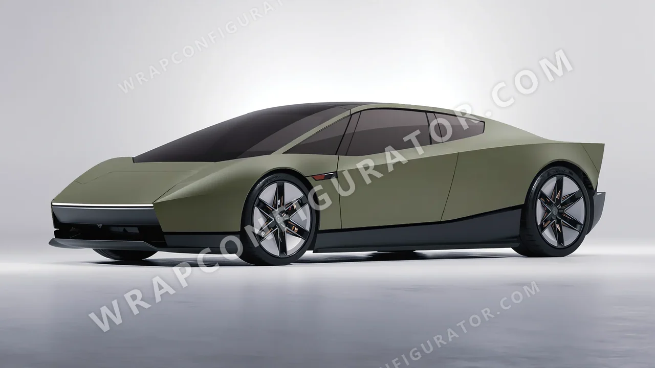 Green Tesla Roadster 2026 wrapped in Avery Dennison Khaki Green SW900-711-O