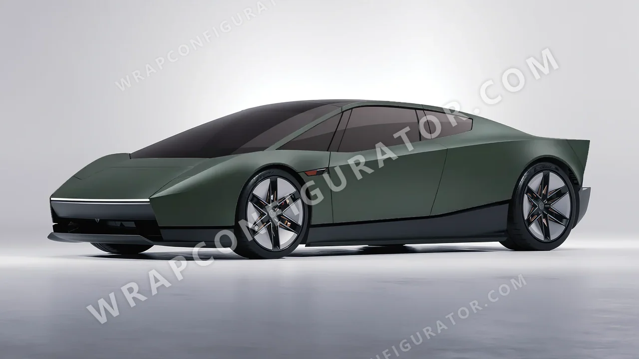 Green Tesla Roadster 2026 wrapped in KPMF Matt Platinum Dark Sage K75560