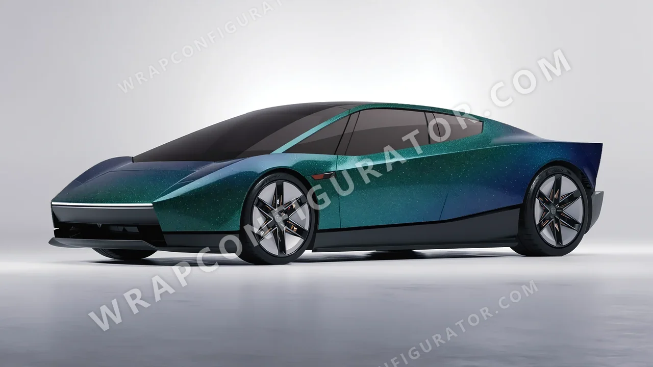 Grey Tesla Roadster 2026 wrapped in ORACAL Thunderous Blue Green 970RA-851G