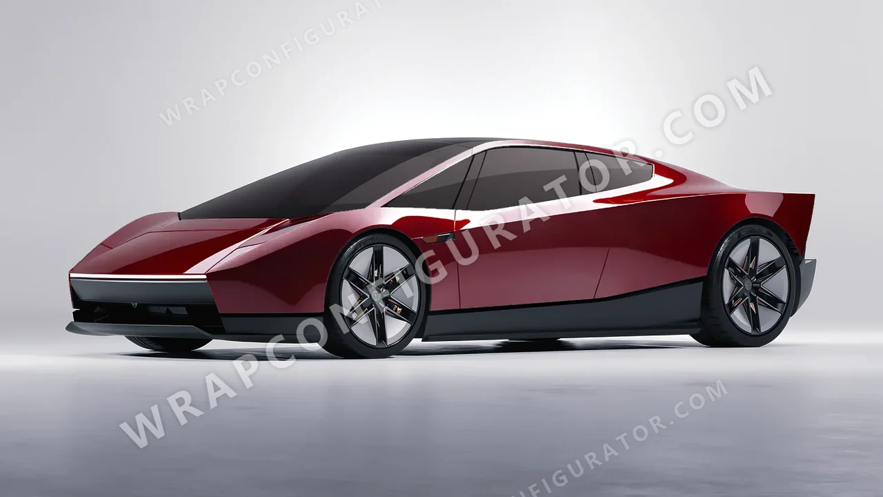 Red Tesla Roadster 2026 wrapped in ORACAL Dark Red 970RA-030G