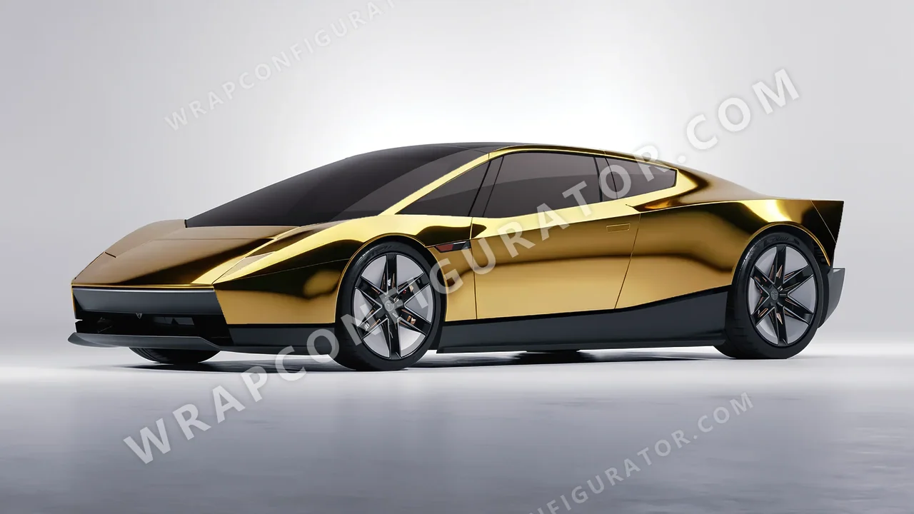 Yellow Tesla Roadster 2026 wrapped in Avery Dennison Gold SF100-604-S