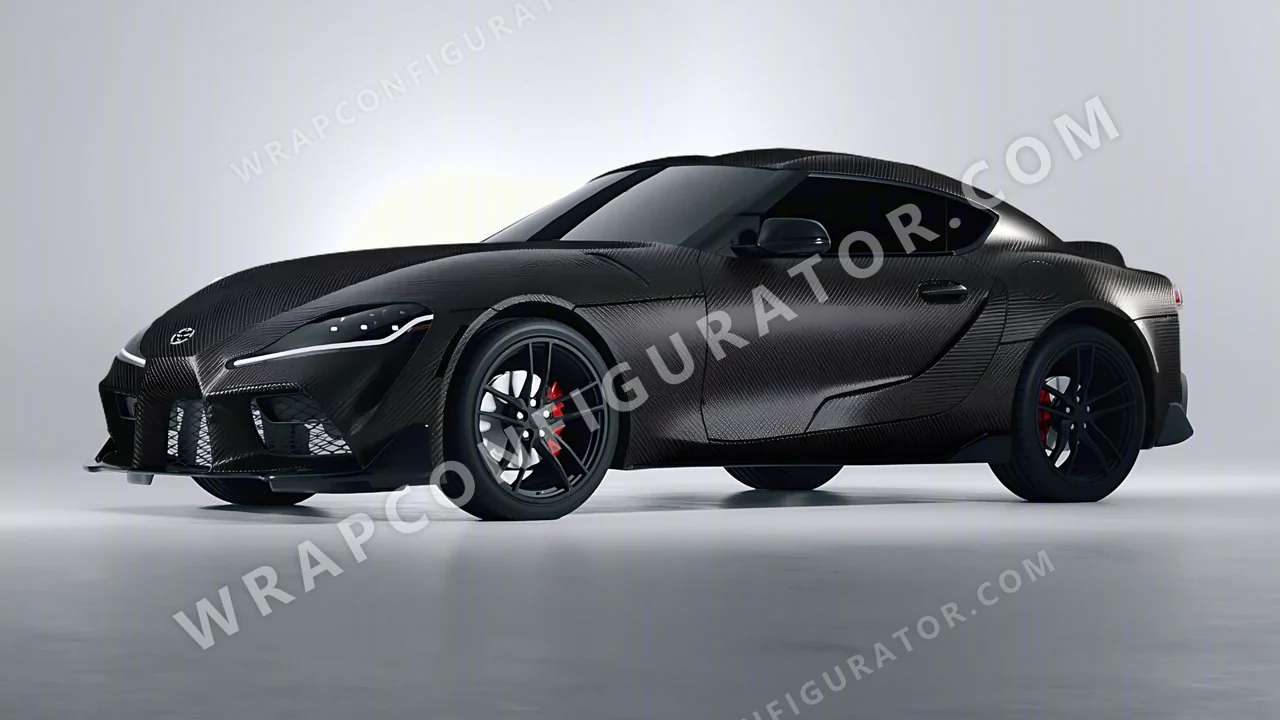 Black Toyota Supra GR 2020 wrapped in KPMF Black Fibre Vehicle Wrapping System K87021