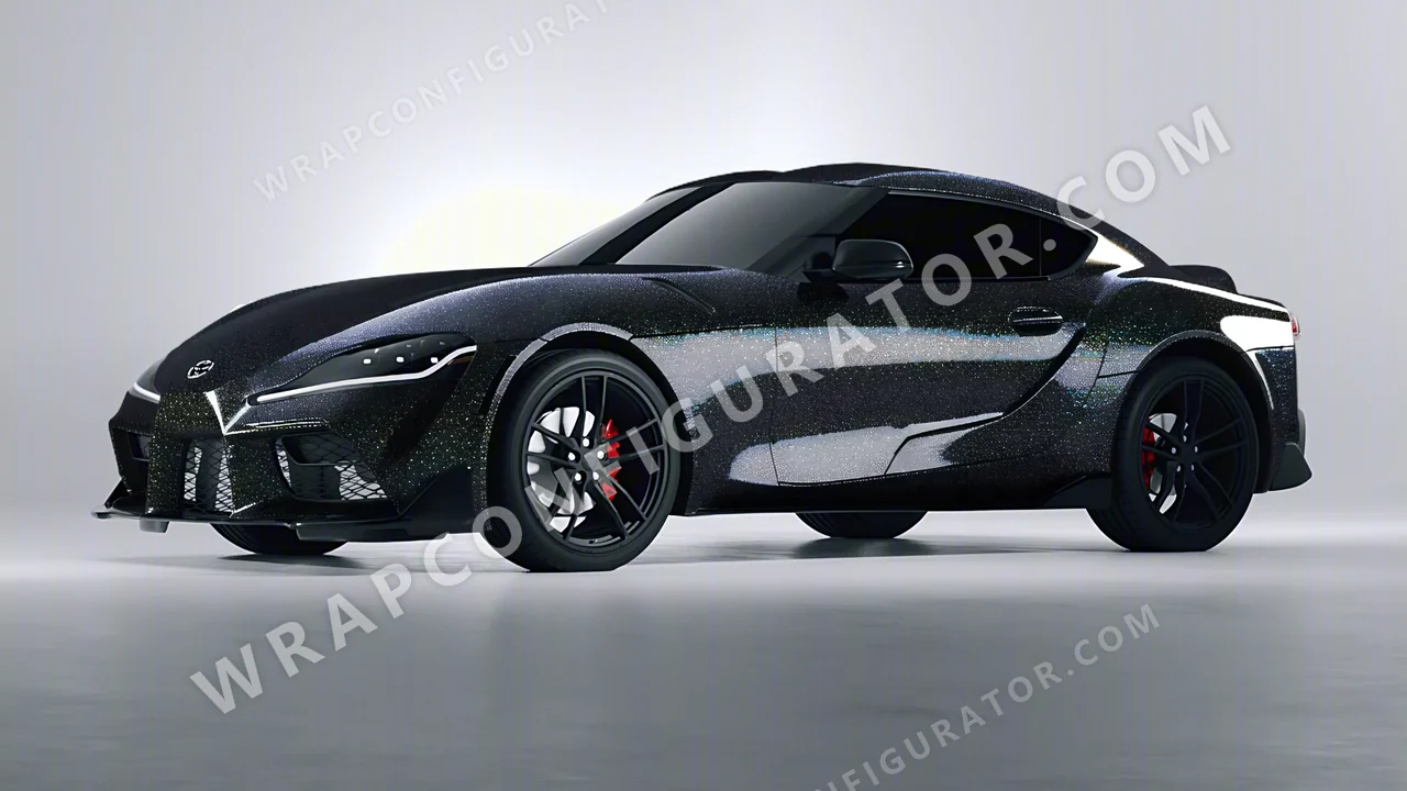 Black Toyota Supra GR 2020 wrapped in ORACAL Gloss Black Galactic Gold 970RA-905G
