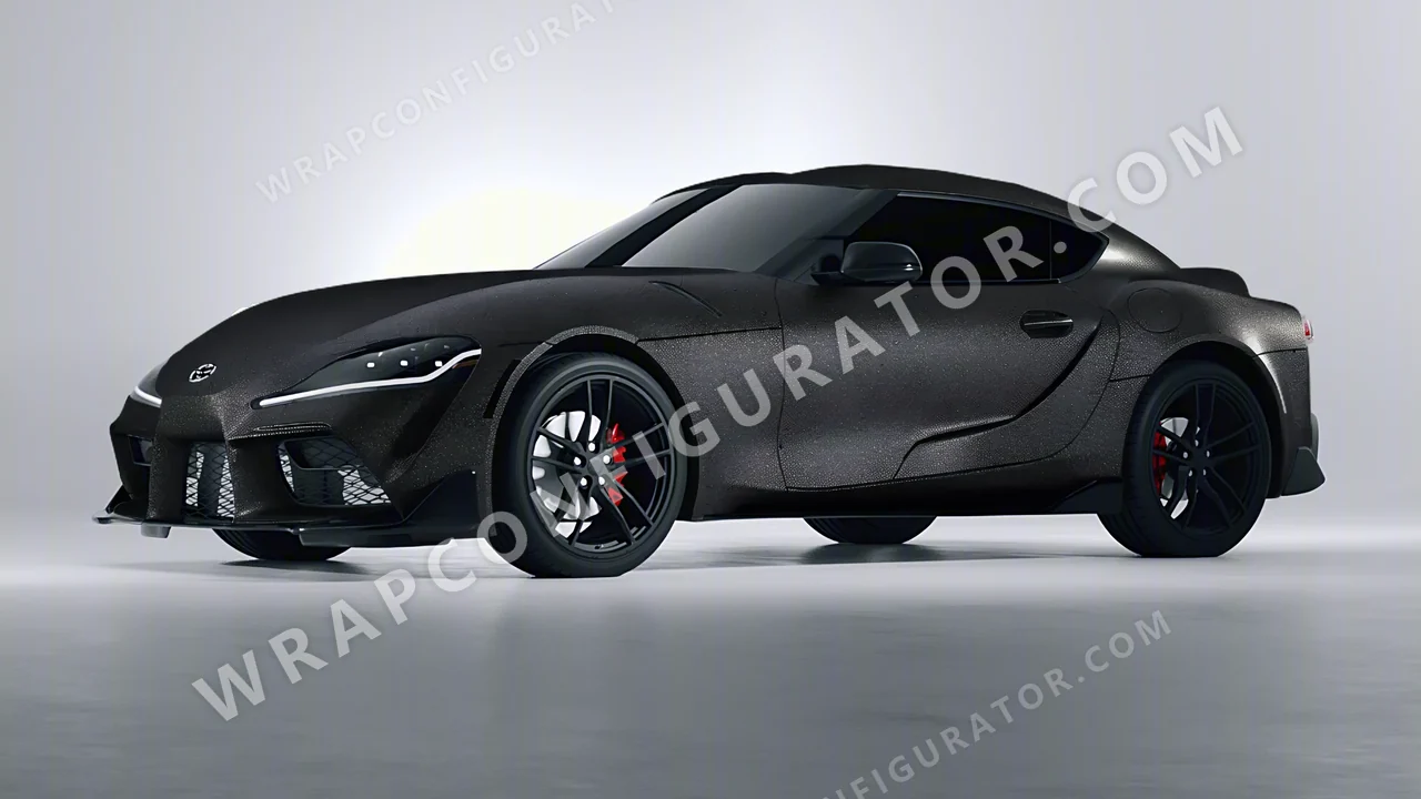 Black Toyota Supra GR 2020 wrapped in ORACAL Matt Black Galactic Gold 970RA-905M
