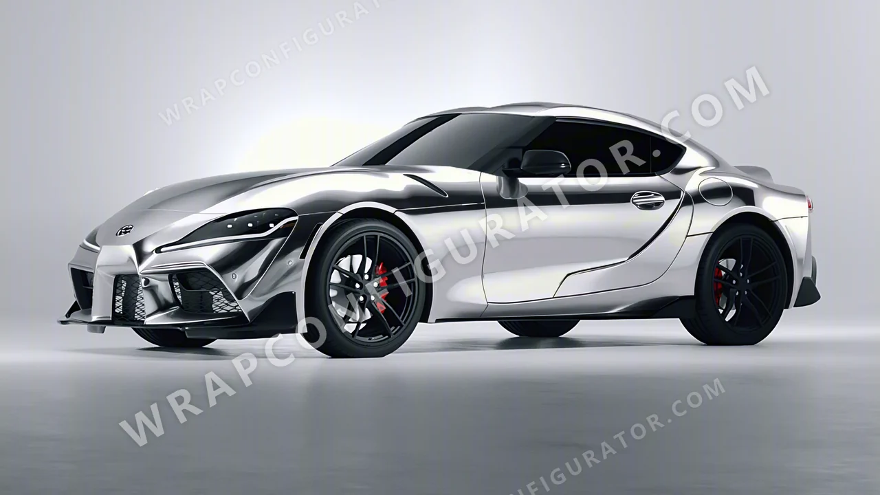 Grey Toyota Supra GR 2020 wrapped in 3M Gloss Silver Chrome GC451