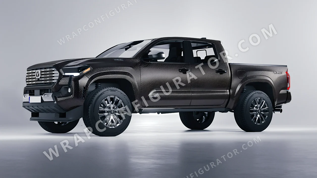 Black Toyota Tacoma 2024 wrapped in 3M Carbon Fiber Black CFS12