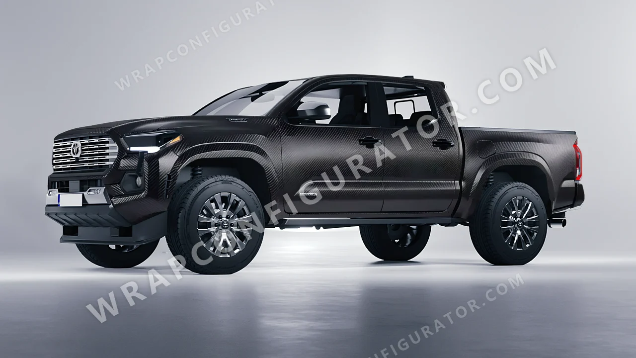 Black Toyota Tacoma 2024 wrapped in Avery Dennison Carbon Fiber Black SW900-194-X
