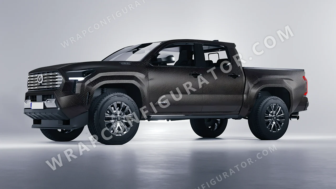 Black Toyota Tacoma 2024 wrapped in KPMF Black Fibre Vehicle Wrapping System K87021