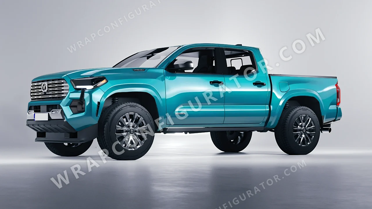 Blue Toyota Tacoma 2024 wrapped in 3M Gloss Atomic Teal G356