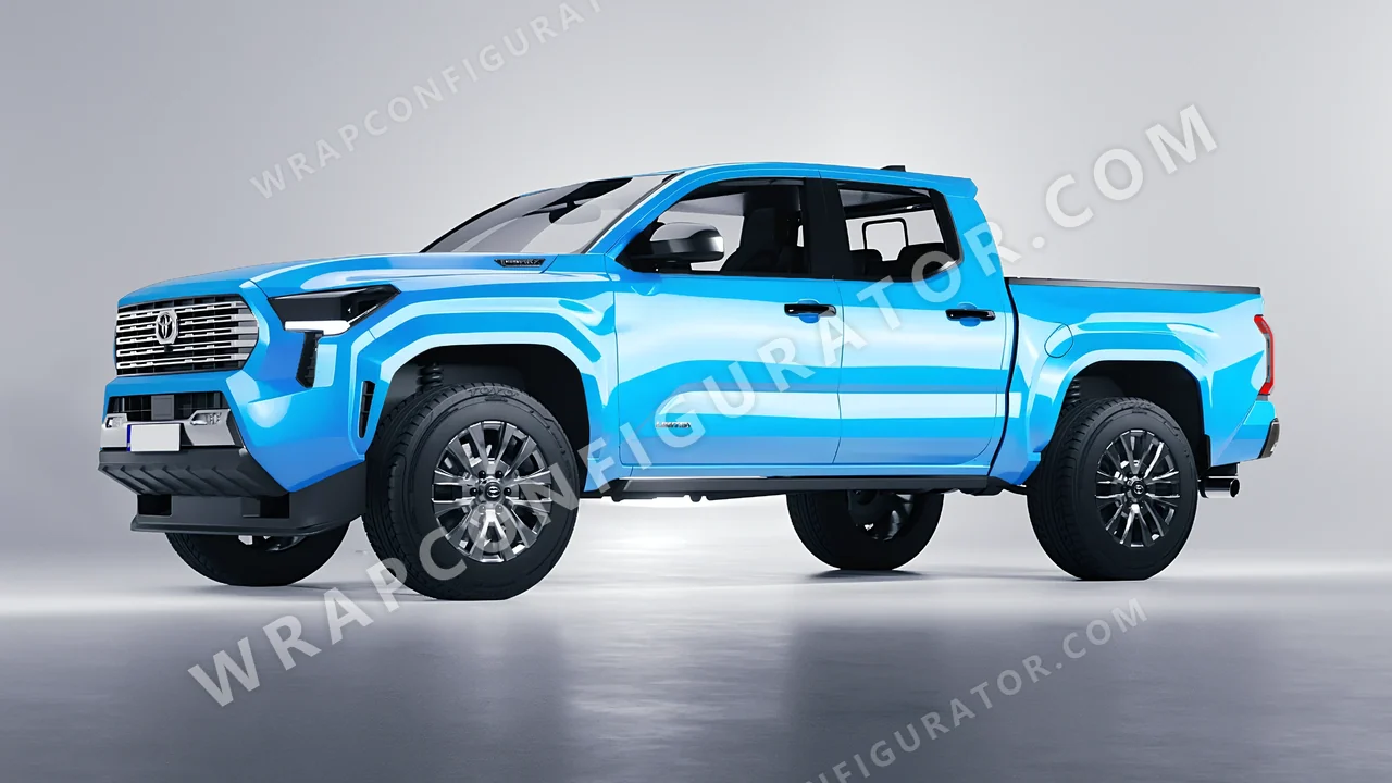 Blue Toyota Tacoma 2024 wrapped in 3M Sky Blue HG77