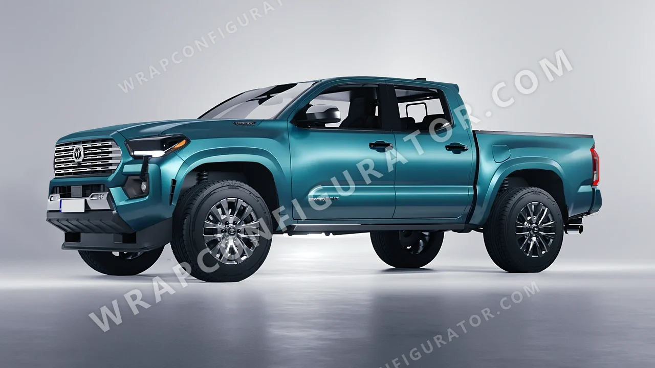 Blue Toyota Tacoma 2024 wrapped in Avery Dennison Satin Cool Teal SW900-716-S