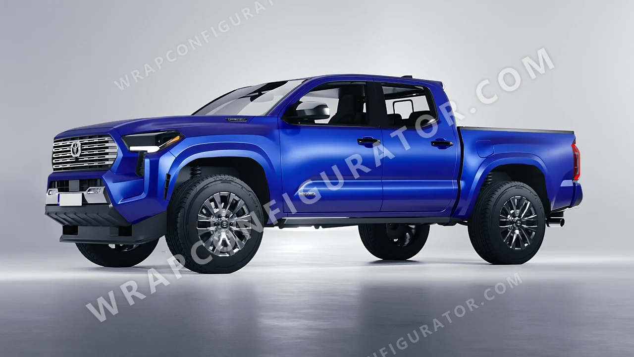 Blue Toyota Tacoma 2024 wrapped in Avery Dennison Satin Wave Blue SW900-629-S