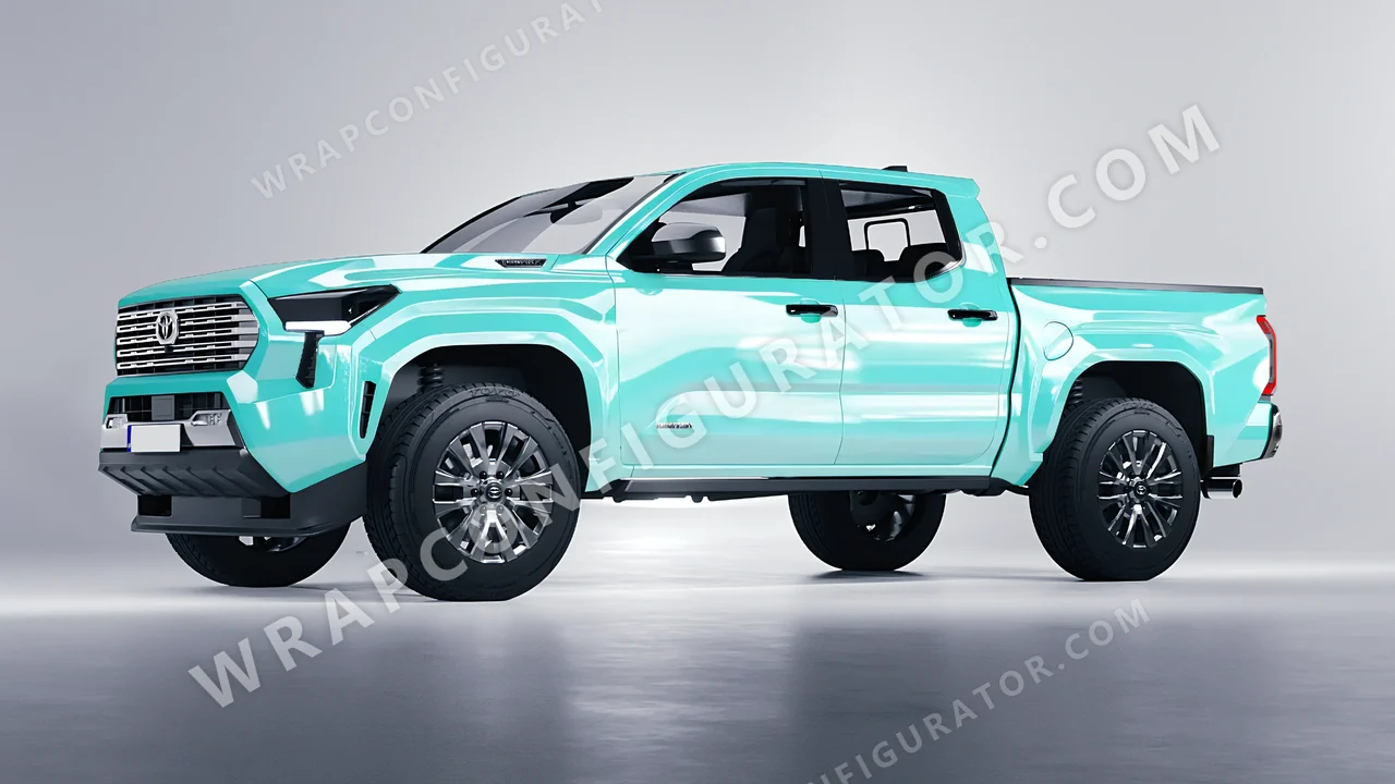 Blue Toyota Tacoma 2024 wrapped in ORACAL Mint 970RA-055G