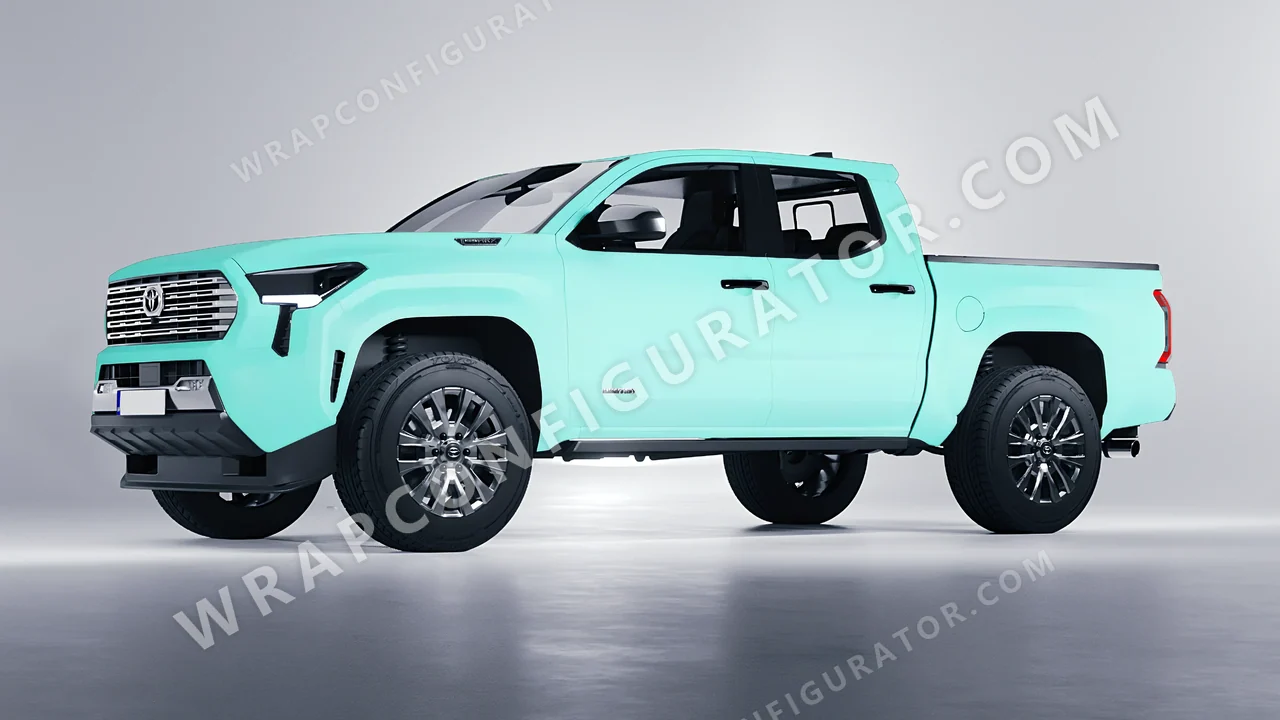 Blue Toyota Tacoma 2024 wrapped in ORACAL Mint 970RA-055M