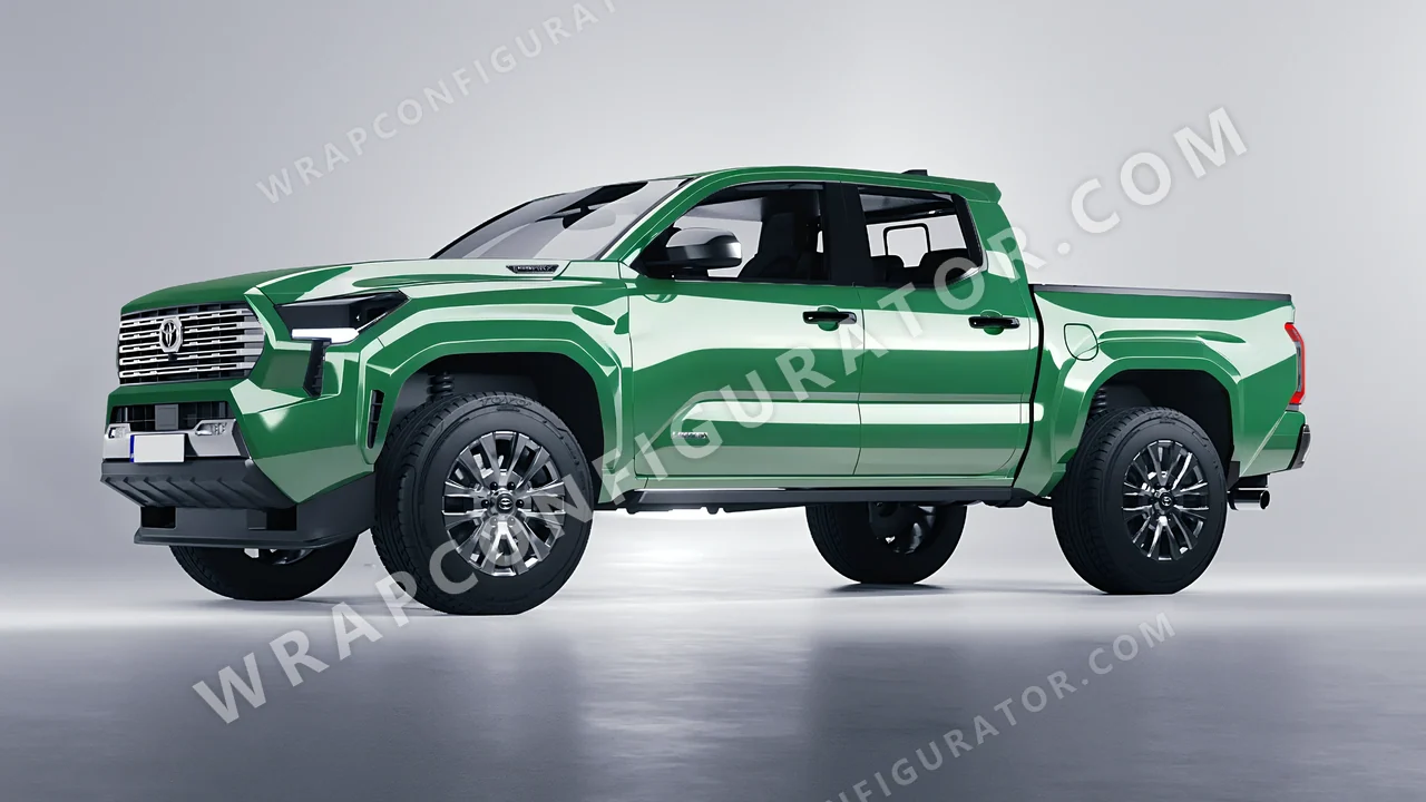 Green Toyota Tacoma 2024 wrapped in 3M Mantis Green HG36