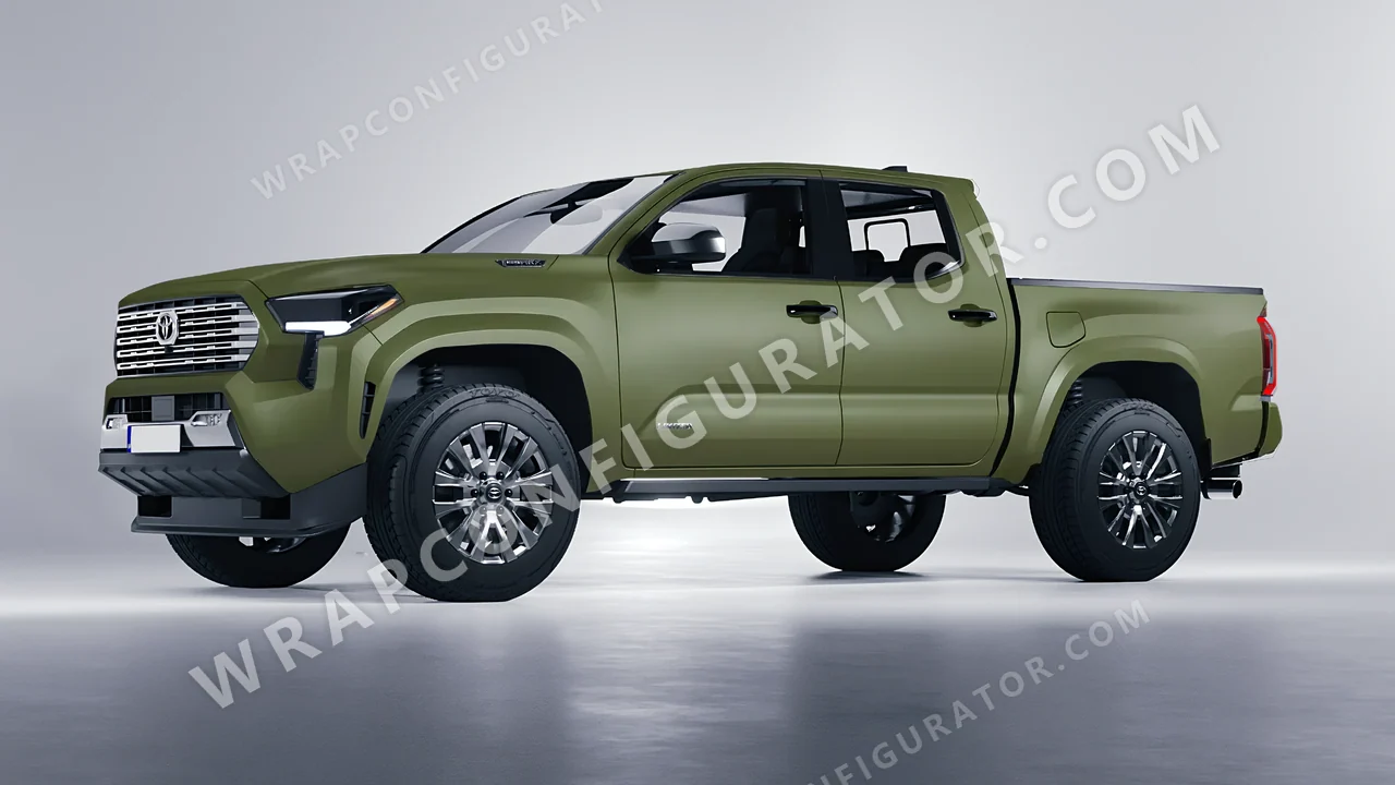 Green Toyota Tacoma 2024 wrapped in 3M Matte Military Green M26