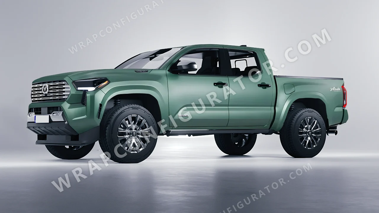 Green Toyota Tacoma 2024 wrapped in 3M Matte Pine Green Metallic M206
