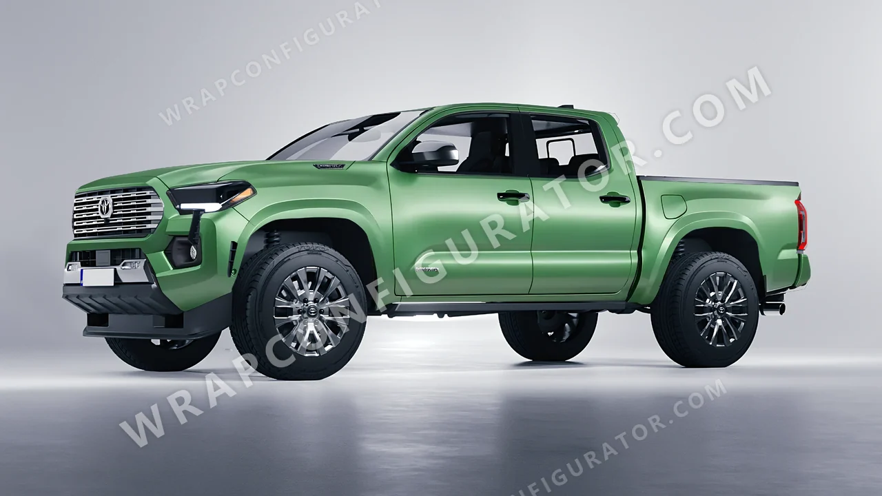 Green Toyota Tacoma 2024 wrapped in 3M Satin Apple Green S196