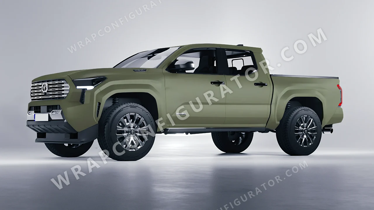 Green Toyota Tacoma 2024 wrapped in Inozetek Dynamic PPF Army Green DPPF810