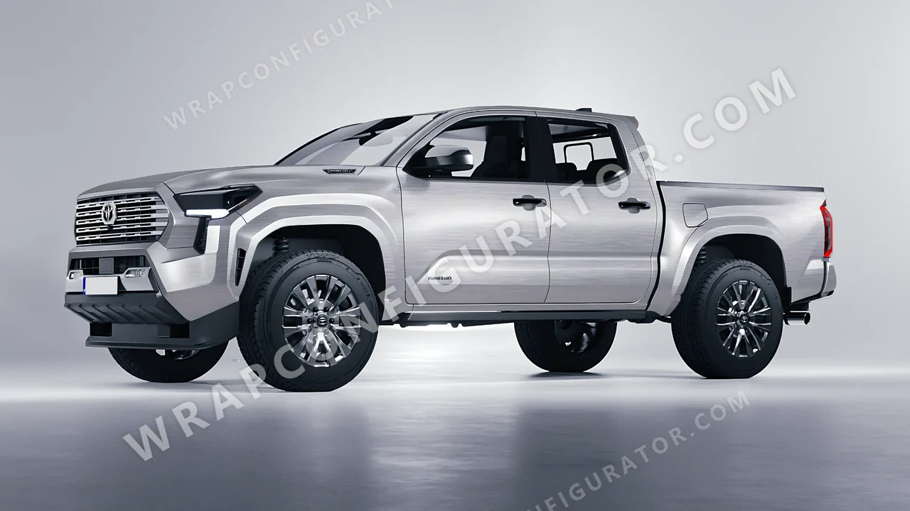 Grey Toyota Tacoma 2024 wrapped in 3M Brushed Titanium BR230