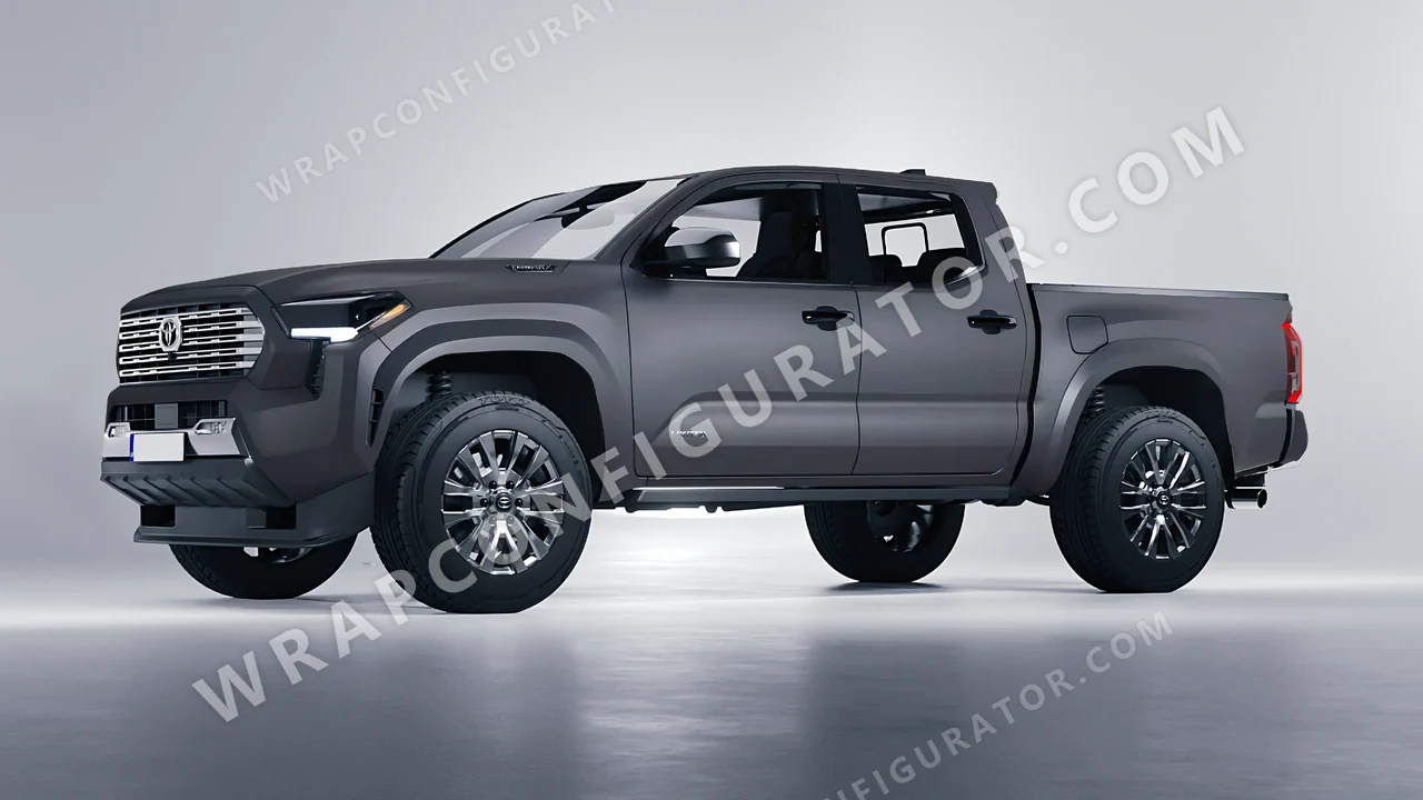 Grey Toyota Tacoma 2024 wrapped in 3M Matte Dark Gray M261