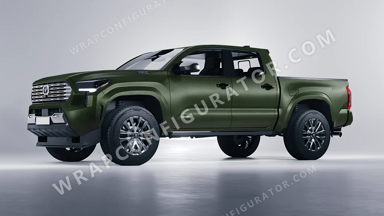Grey Toyota Tacoma 2024 wrapped in 3M Shadow Military Green SB26