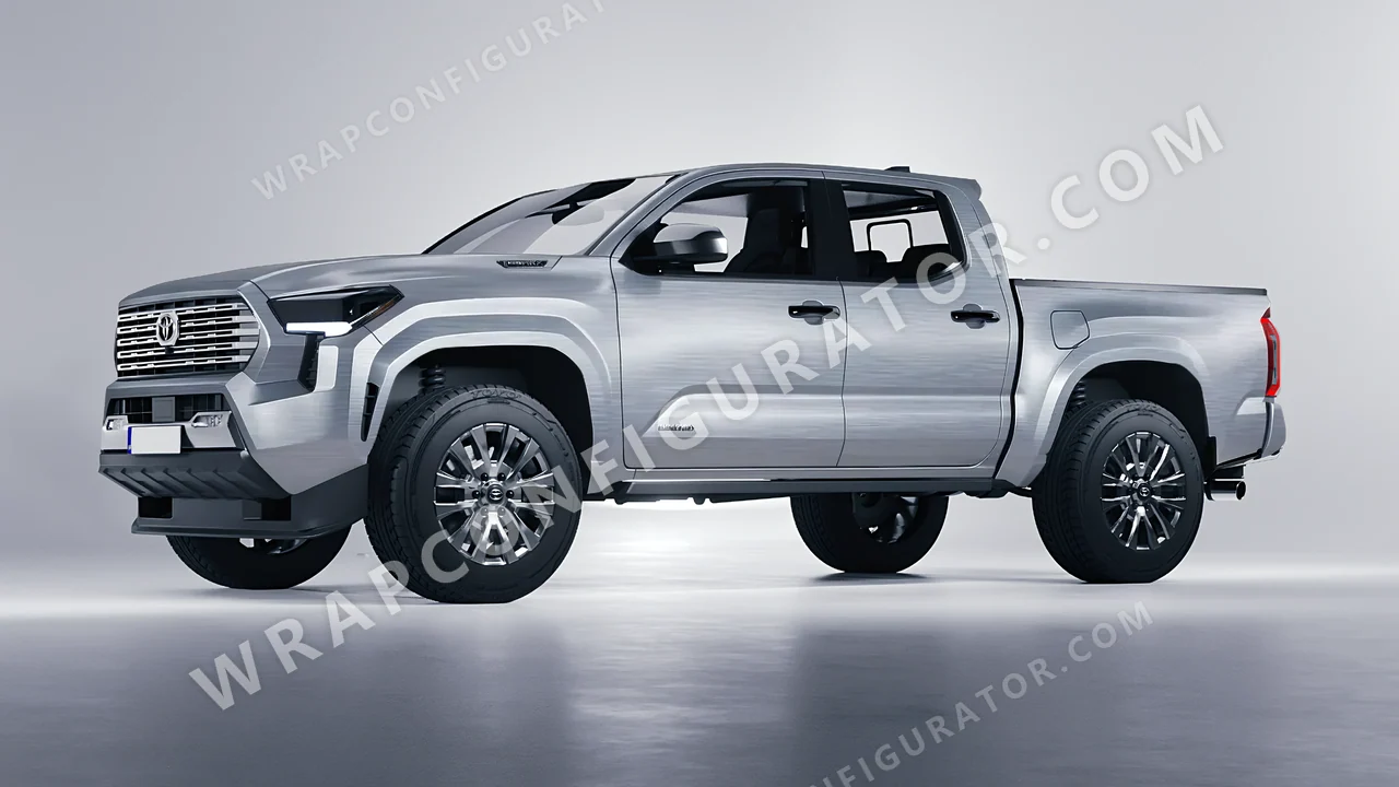 Grey Toyota Tacoma 2024 wrapped in Avery Dennison Brushed Steel SW900-813-X