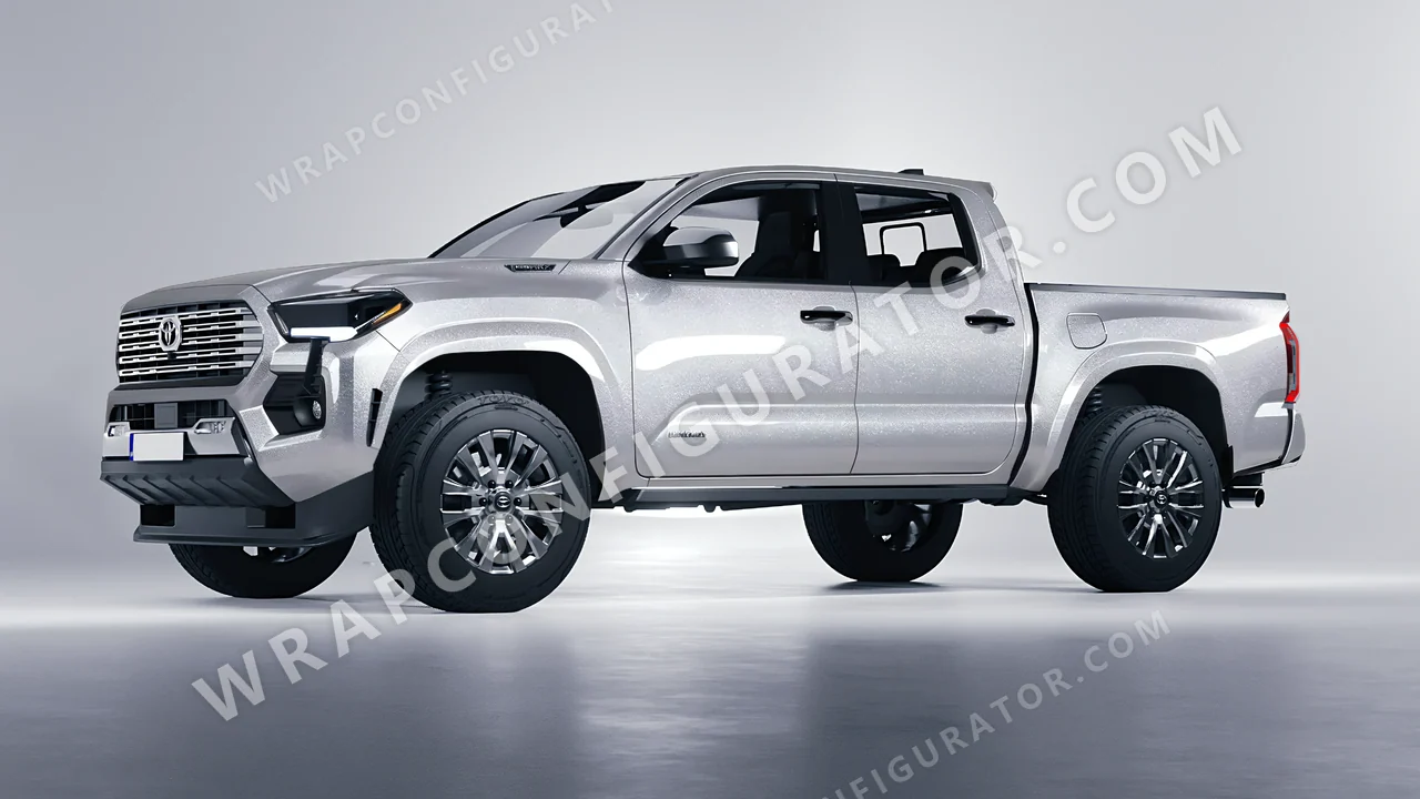 Grey Toyota Tacoma 2024 wrapped in Avery Dennison Silver SW900-803-M