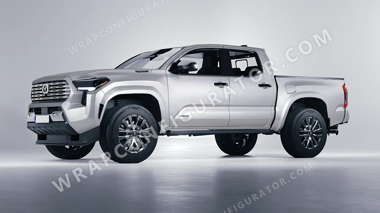 Grey Toyota Tacoma 2024 wrapped in Avery Dennison Silver SW900-857-M