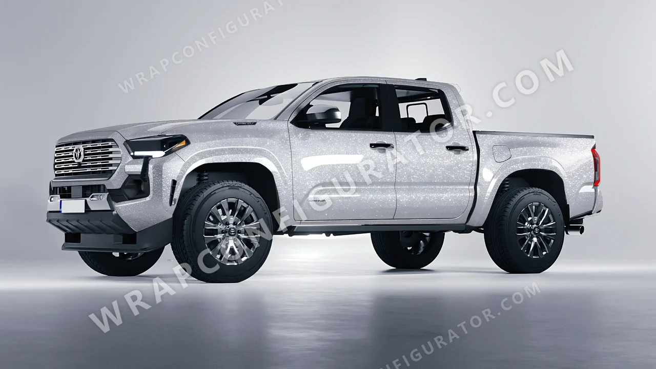 Grey Toyota Tacoma 2024 wrapped in Avery Dennison Silver SW900-878-D