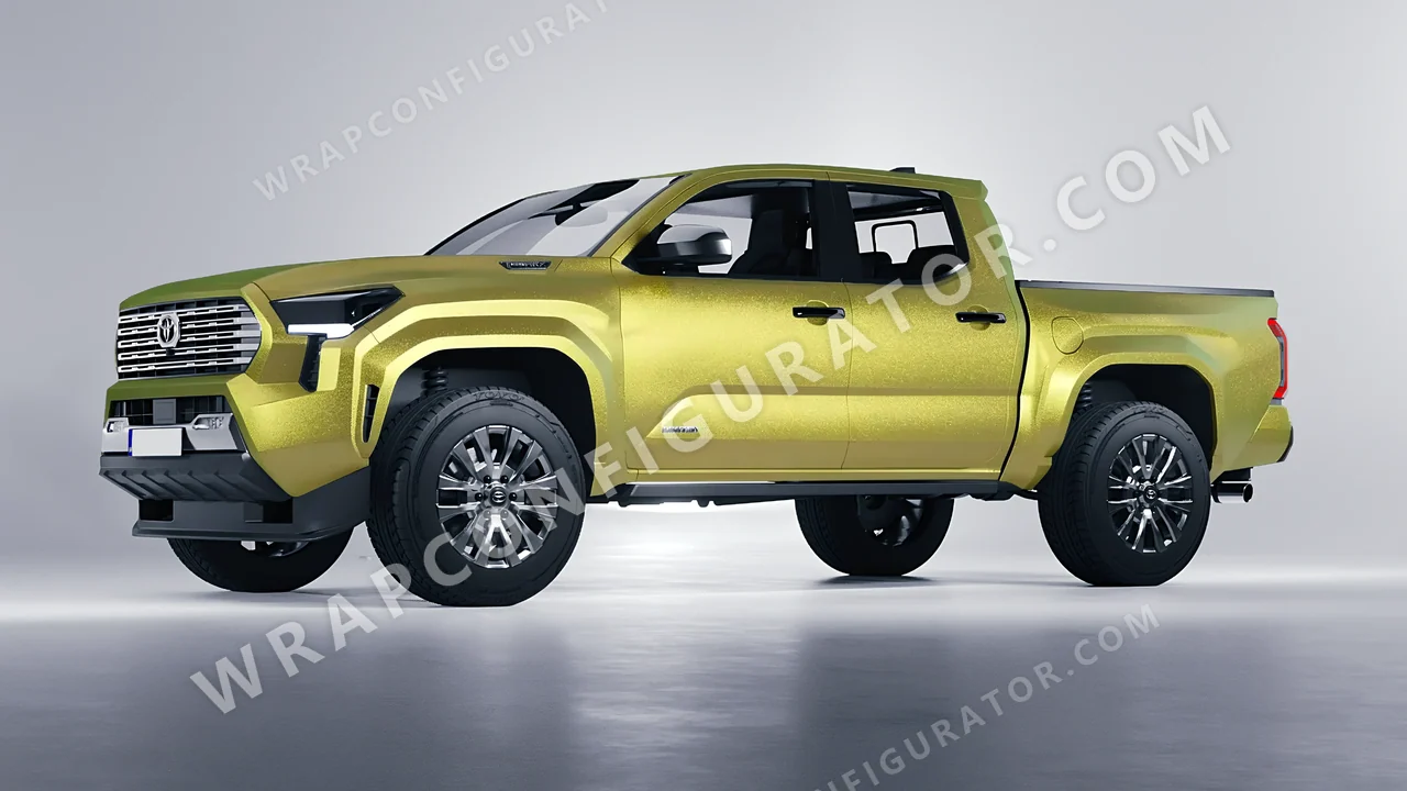 Grey Toyota Tacoma 2024 wrapped in KPMF Matt Iced Yellow Titanium K75534