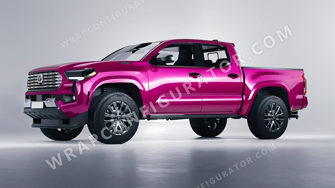 Pink Toyota Tacoma 2024 wrapped in 3M Gloss Fierce Fuchsia G348