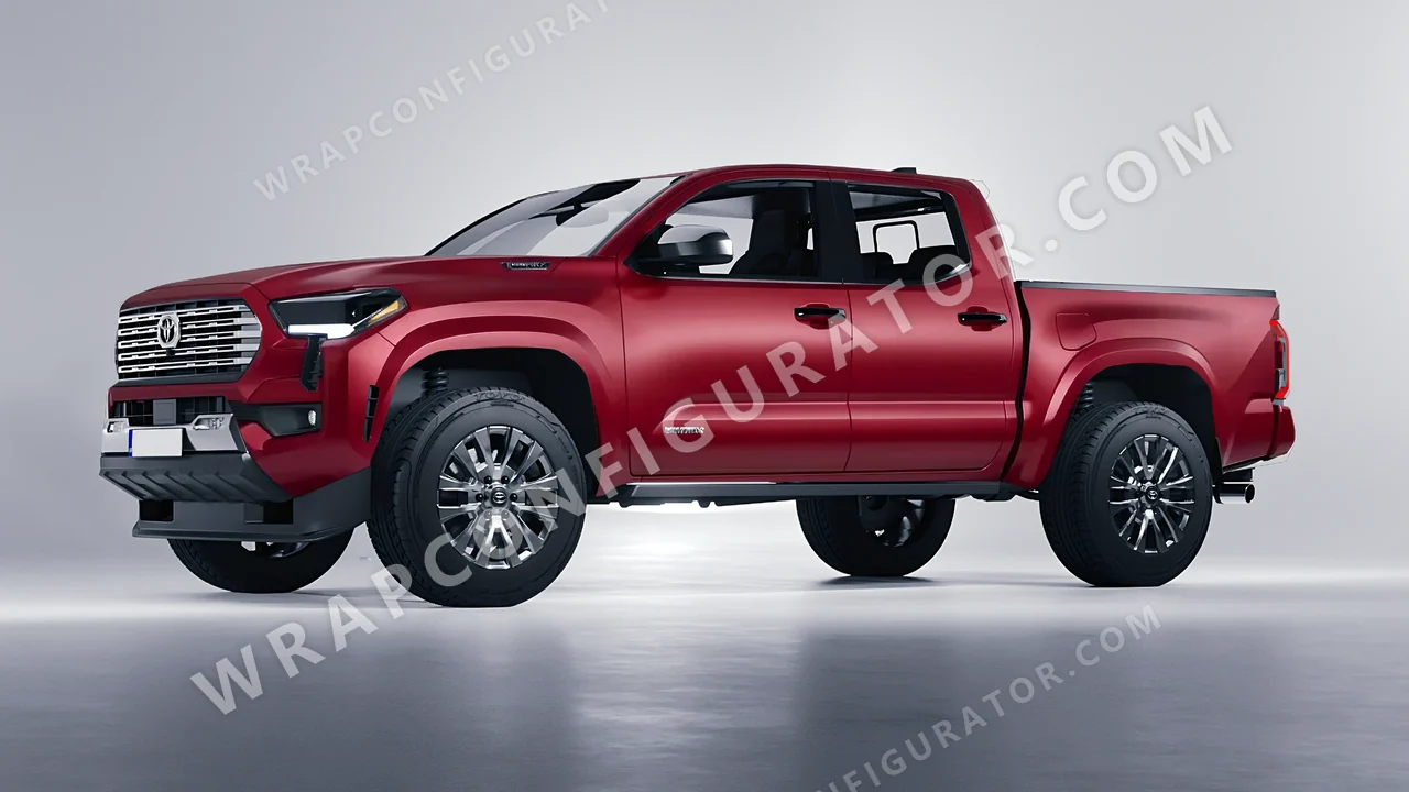 Red Toyota Tacoma 2024 wrapped in 3M Satin Vampire Red SP273